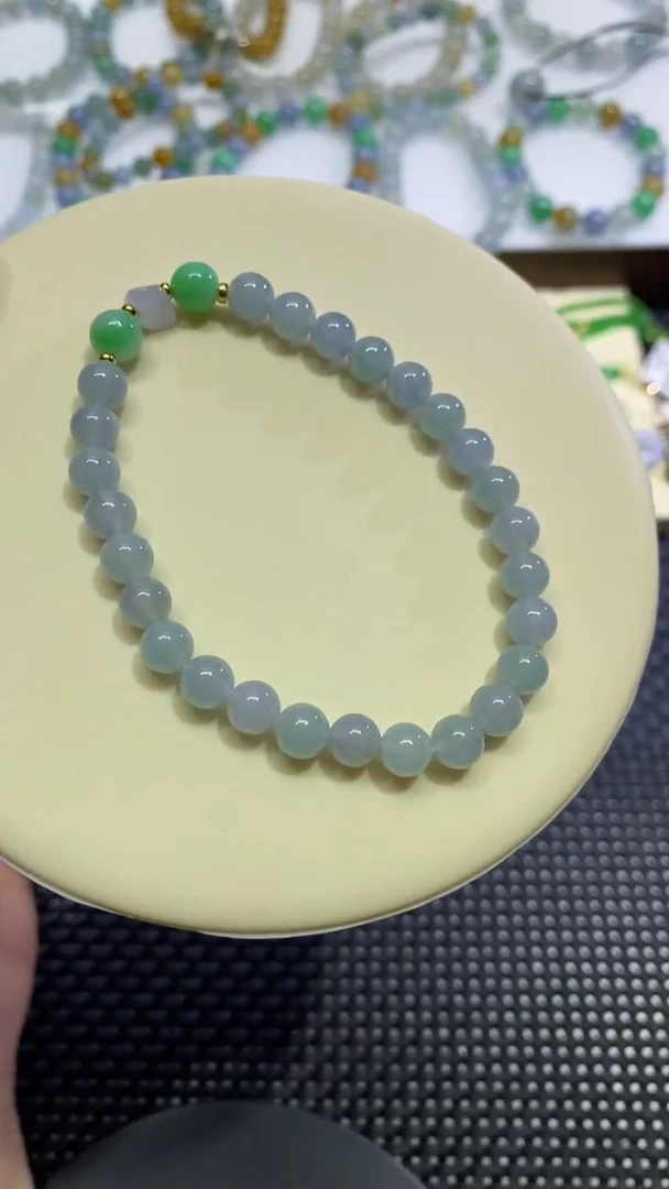 翡翠散珠卡6.5左右蓝紫手串