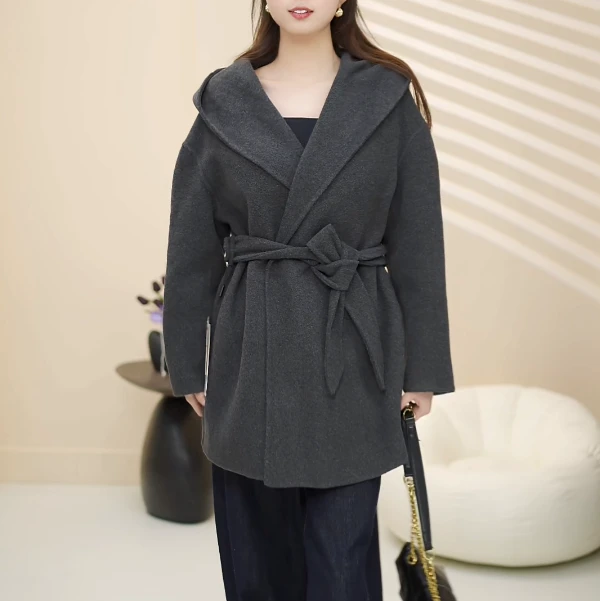 毛呢-0373艾家商场同款女装2025冬季新款时尚休闲连帽毛呢外套