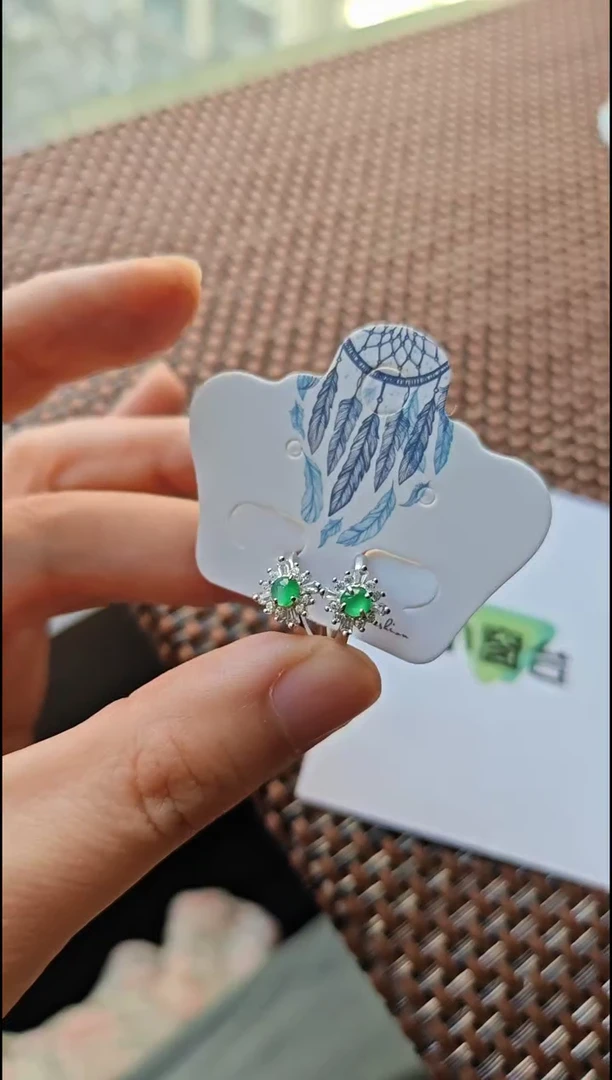 【闪购商品】翡翠耳饰银S925镶嵌翡翠耳饰S925银镶嵌
