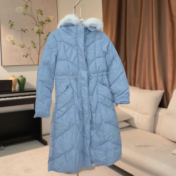 G179 可拆卸狐狸毛领长款连帽羽绒服女 43XD72