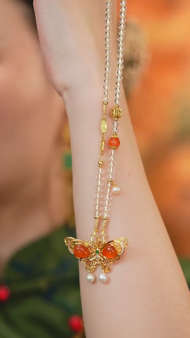 南红玛瑙银S925镶嵌项链新款