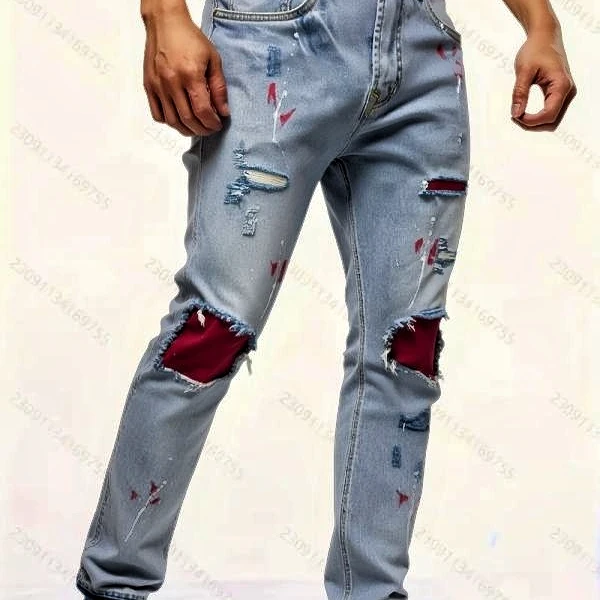 牛仔裤126款男士夏季春夏潮流破洞修身裤子