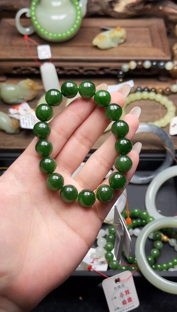 未镶嵌手串和田玉卡12俄七碧玉 圆珠 9009418