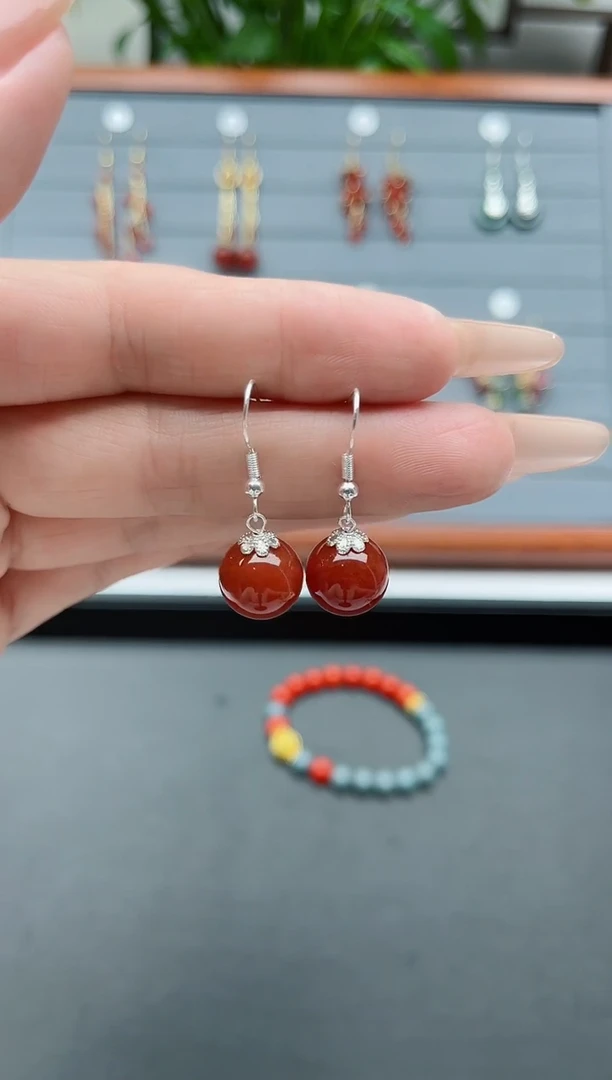 【闪购商品】南红玛瑙耳饰银S925镶嵌1138龙鳞玛瑙