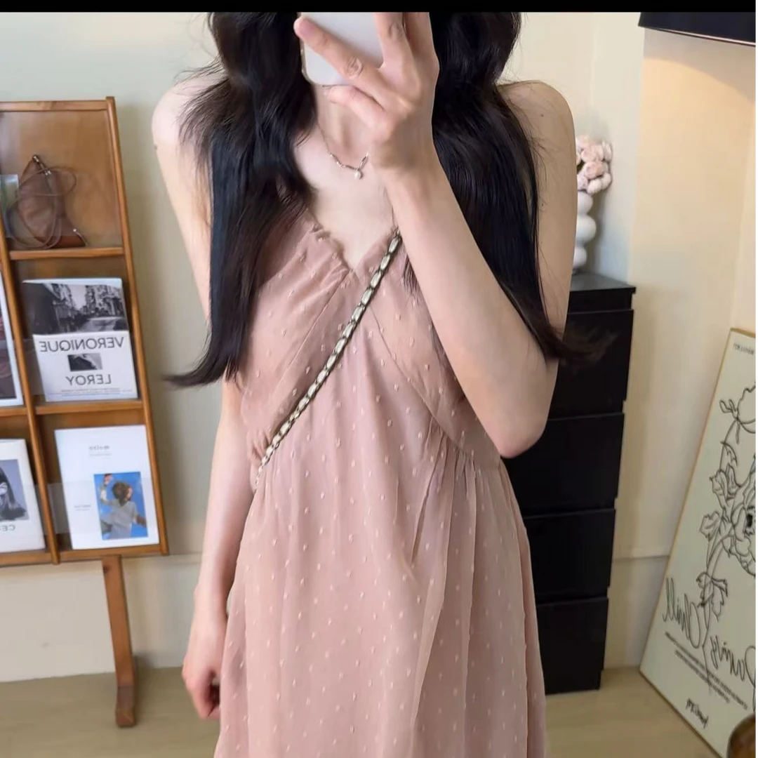 2025花园梦境夏季甜美温柔仙气芭蕾粉吊带长裙