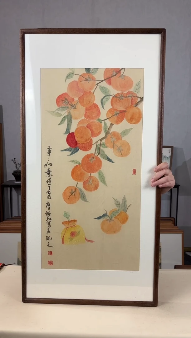 国画手绘*事事如意*47*92cm带框发货