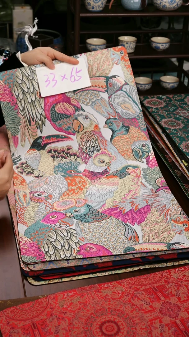 【鹦鹉粉单面】中国风干泡织锦茶席33*65