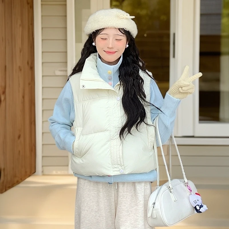 韩系立领棉服马甲女2024冬季新款加厚保暖坎肩背心面包服外套