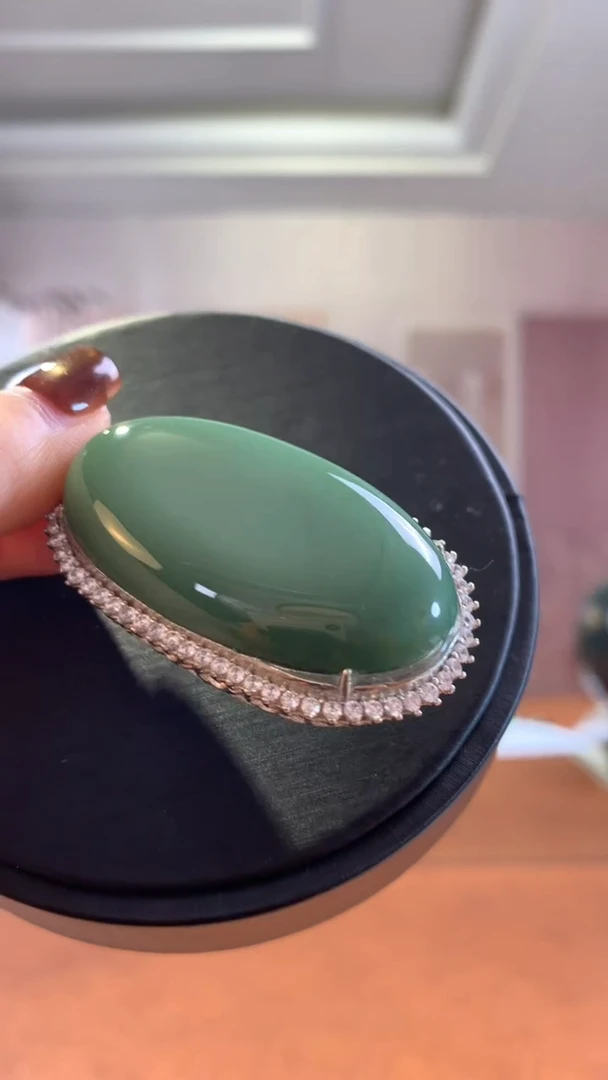 银S925镶嵌和田玉挂件瓷蓝大吊坠