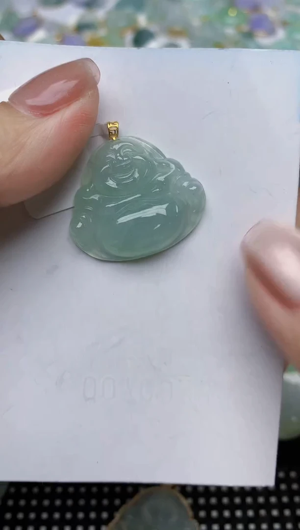 翡翠18K金镶嵌颈饰天然缅甸A货翡翠