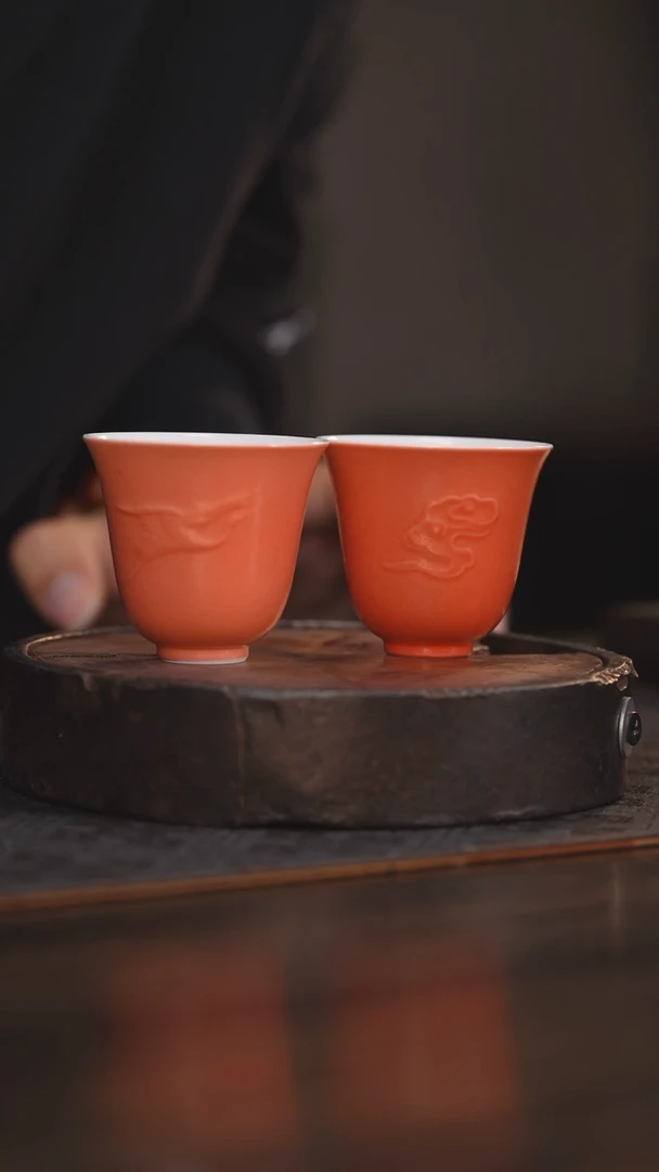 【闪购商品】杯12柴房陶瓷 祥云仙鹤杯一套