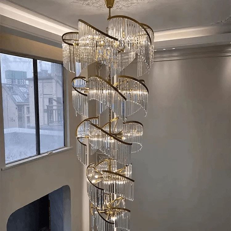 定制别墅客厅轻奢水晶楼梯灯复式楼水晶长挑空跃层大堂工程大吊灯