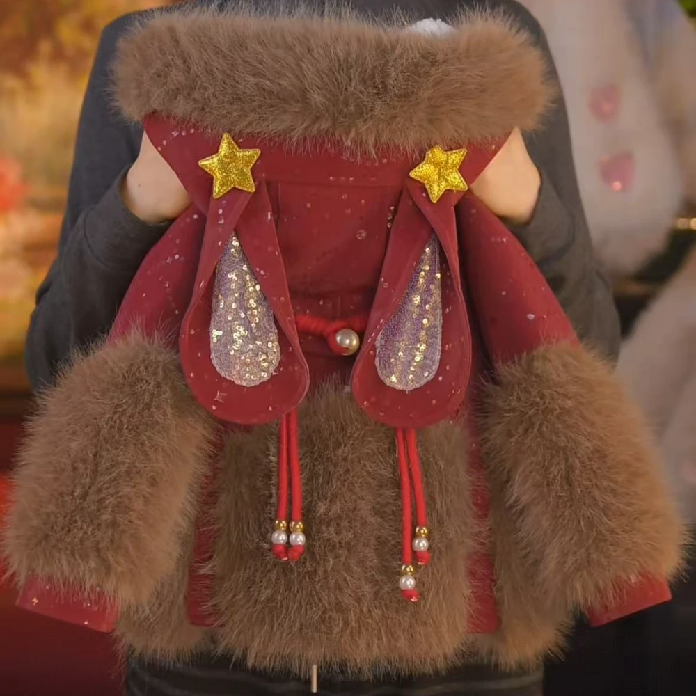 海宁2【星星小兔-红色】童装女童皮衣外套保暖冬款外套