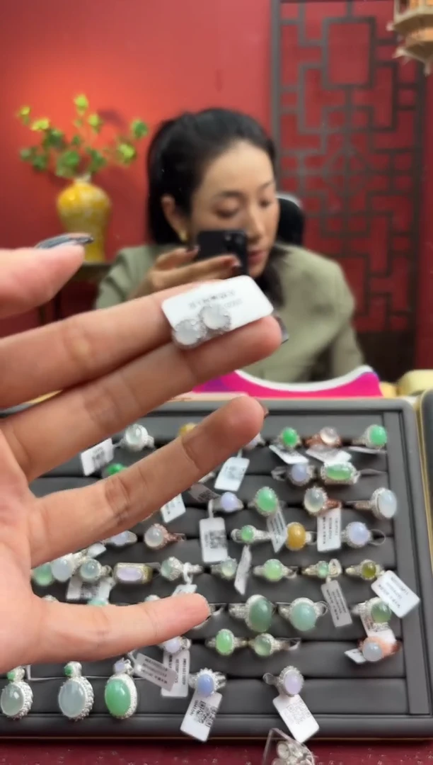 银S925镶嵌翡翠耳饰00108