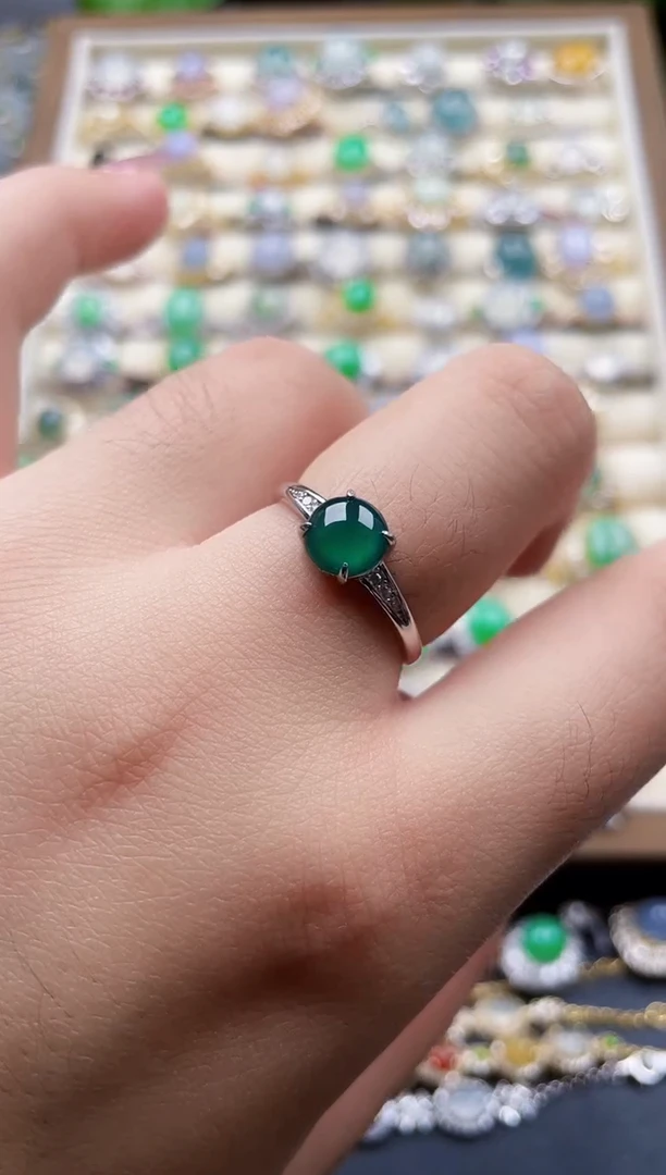 银S925镶嵌戒指翡翠1