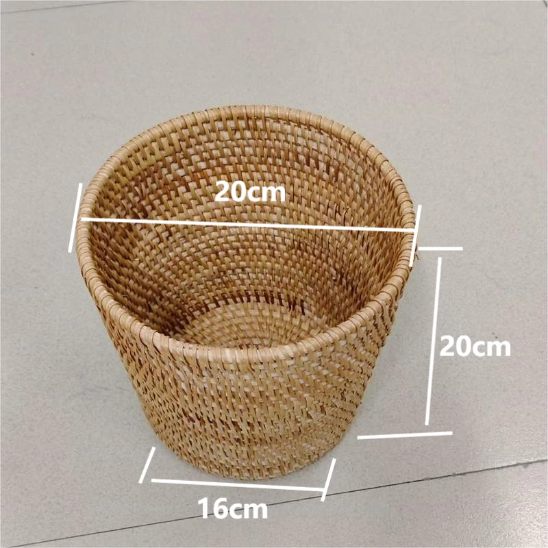 天然植物真藤纯手工编织小花筒圆形收纳筐篮子藤编20*20cm