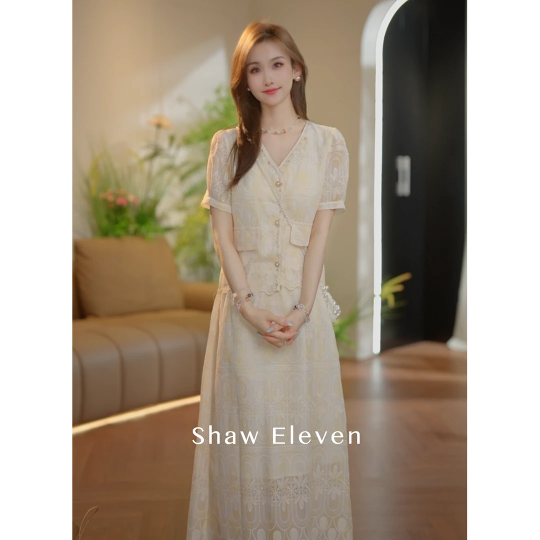 【Shaw Eleven】2025年夏女装新款法式蕾丝刺绣显瘦半裙套装TY6808