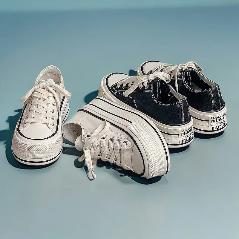 57-701春季小牛皮厚底百搭系带全皮板鞋小众ins低帮时尚休闲鞋