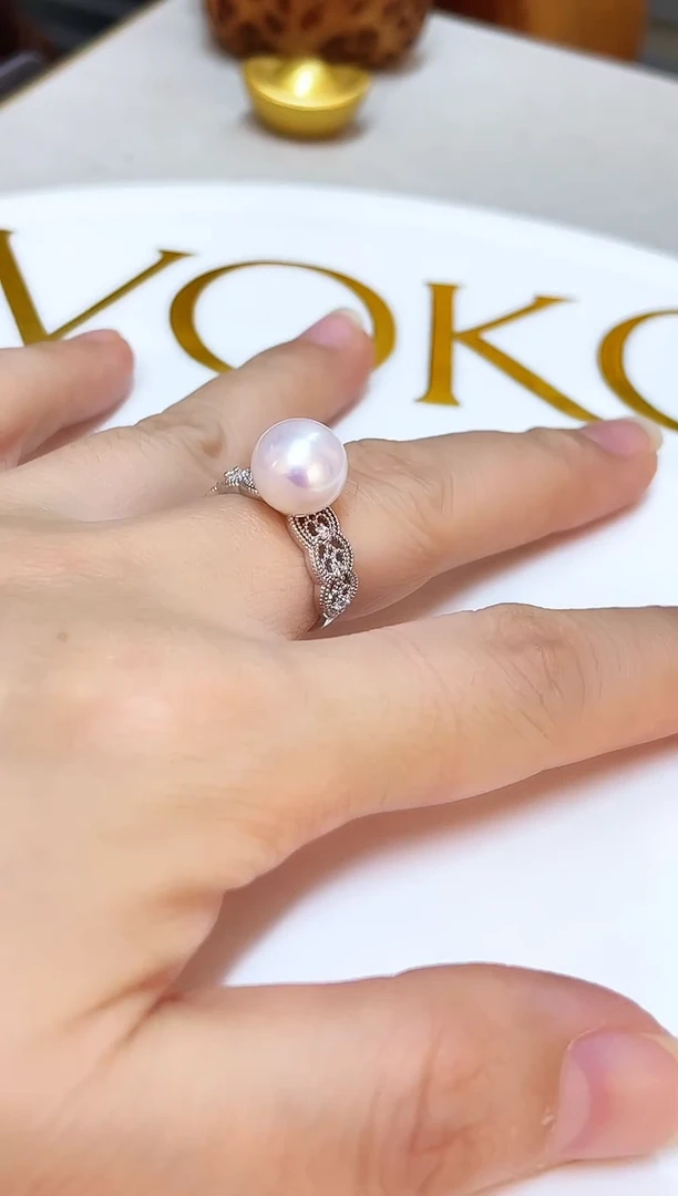 银S925镶嵌戒指淡水珍珠9mm