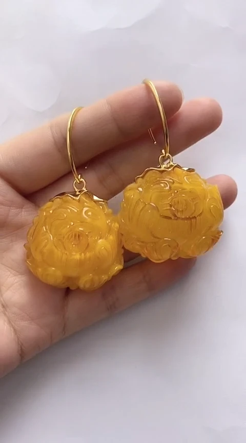 【闪购商品】琥珀裸石银S925镶嵌蜜蜡耳坠