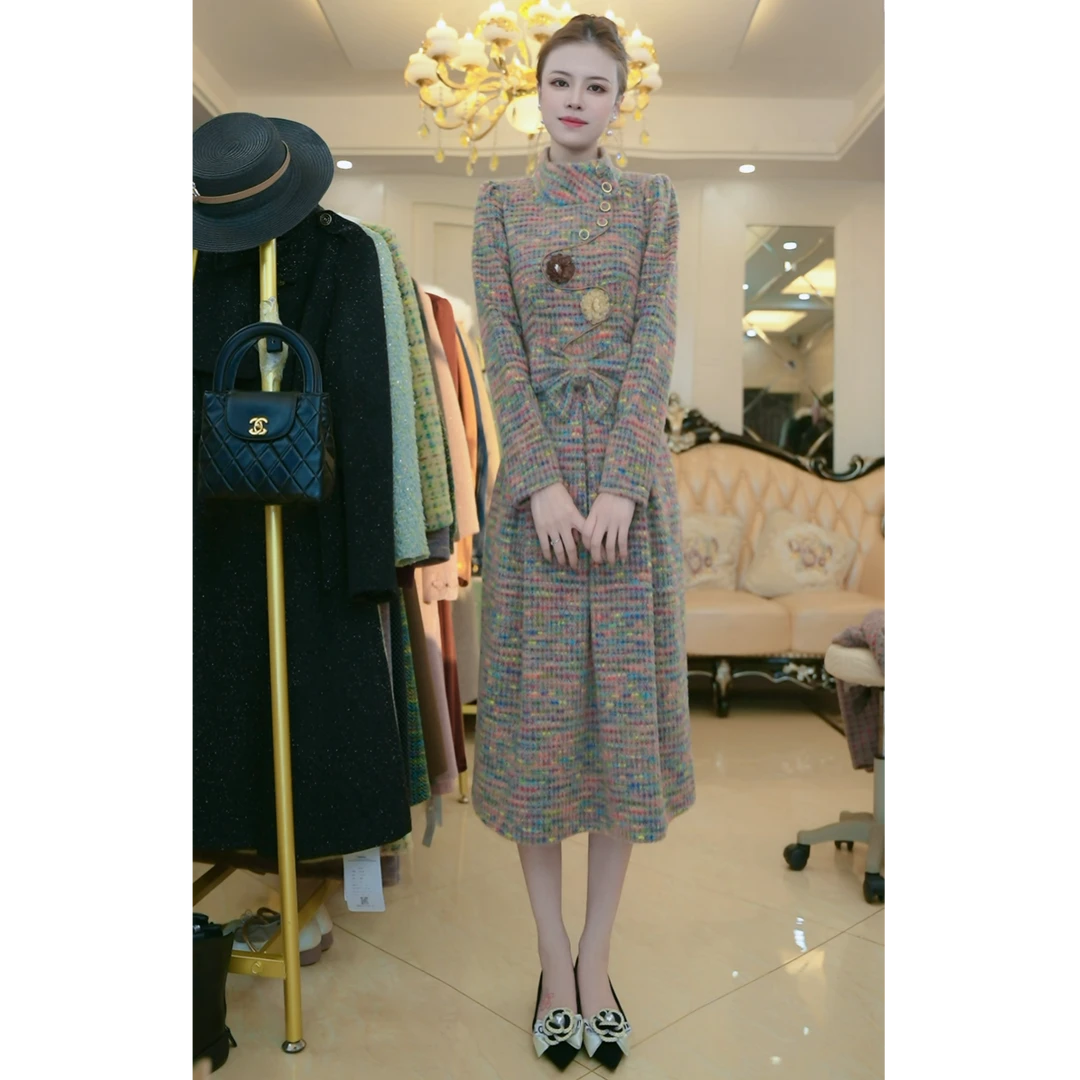 梦想服饰2024冬季洋气时尚显瘦简约通勤中长款连衣裙5040