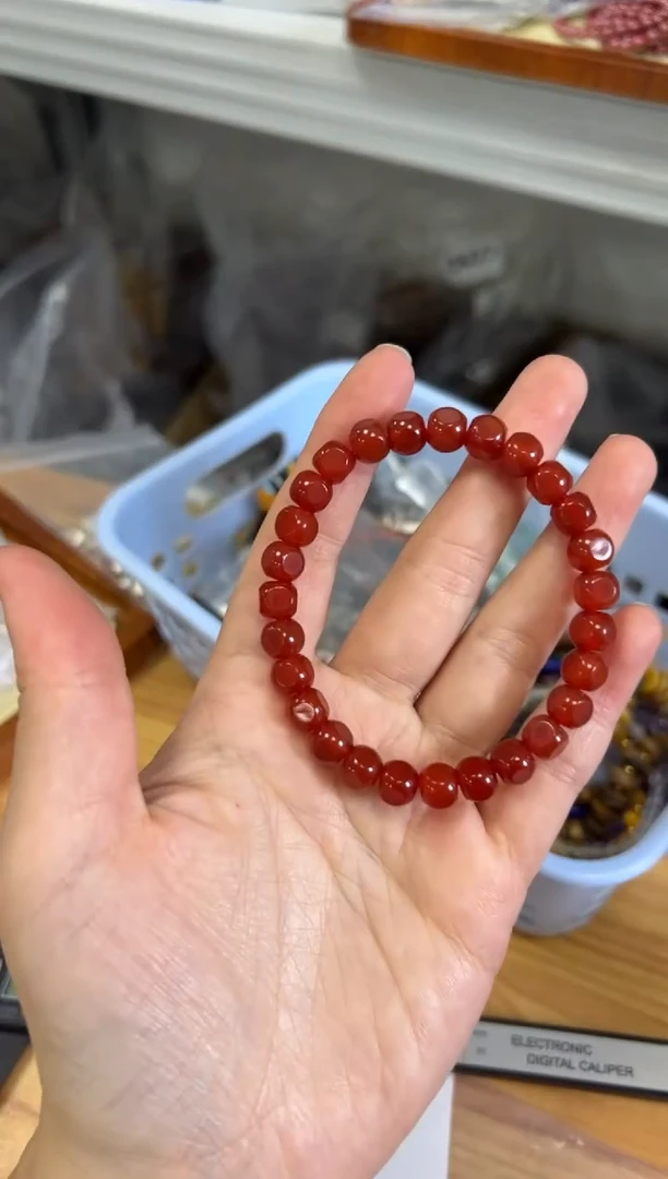 玛瑙/玉髓手链未镶嵌孤品四方筛子红玛瑙手串[1398]
