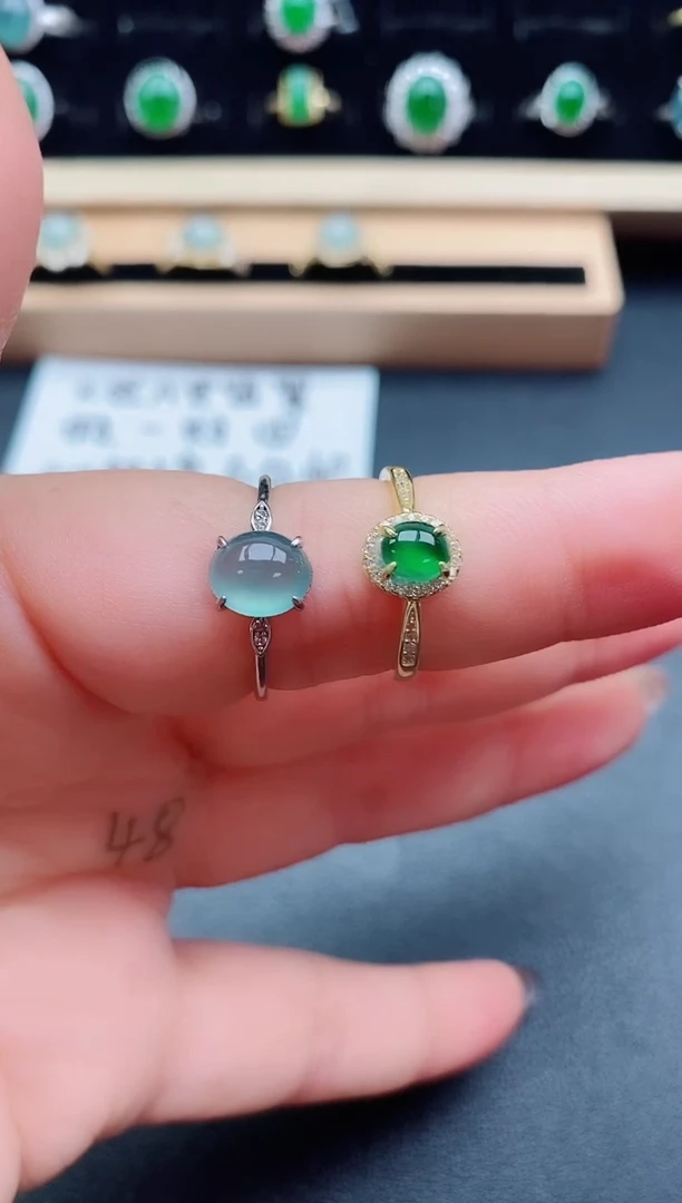 翡翠戒指银S925镶嵌609860