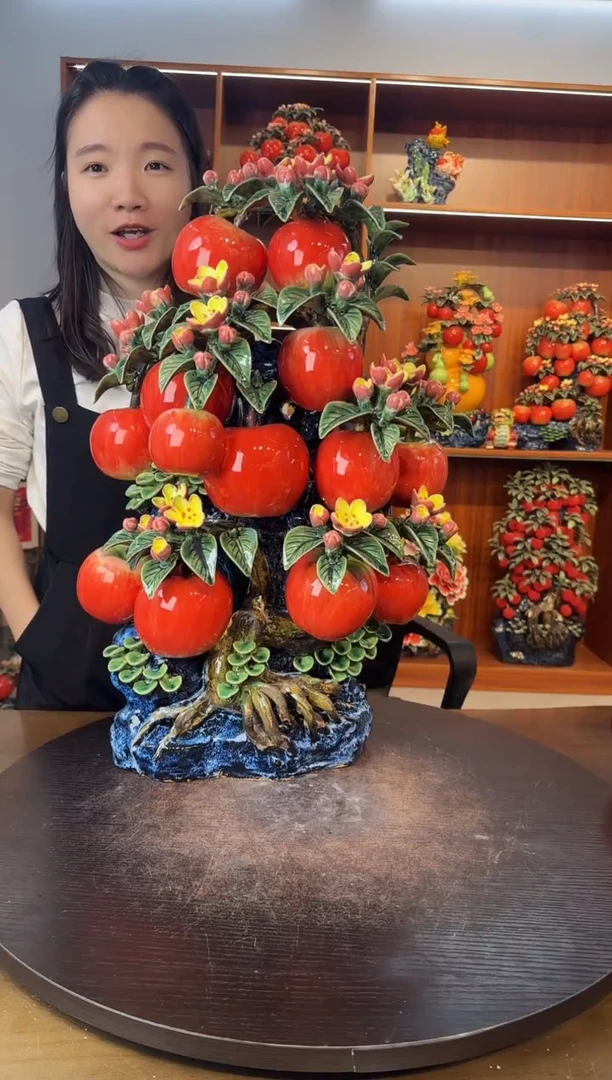 陶瓷63高苹果树摆件