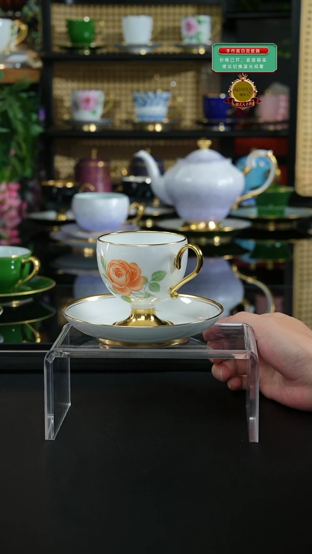 花*豆手工橙色玫瑰咖啡杯，，，，