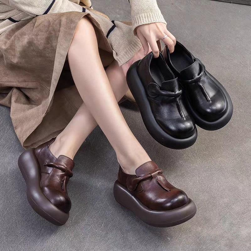 2025春季新款复古厚底单鞋简约舒适休闲通勤女鞋
