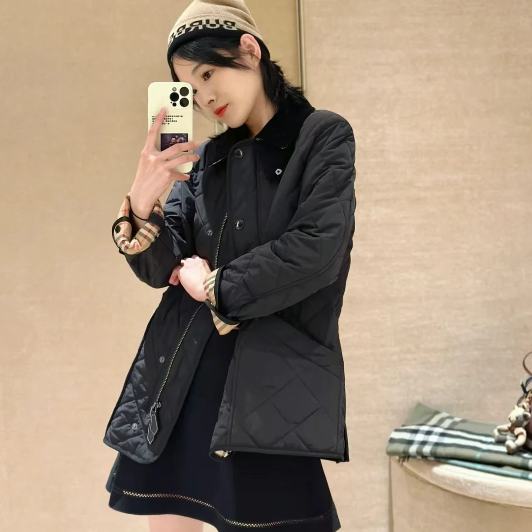 全新未使用 BURBERRY/博柏利  灯芯绒领子薄款棉服外套 黑色/XS