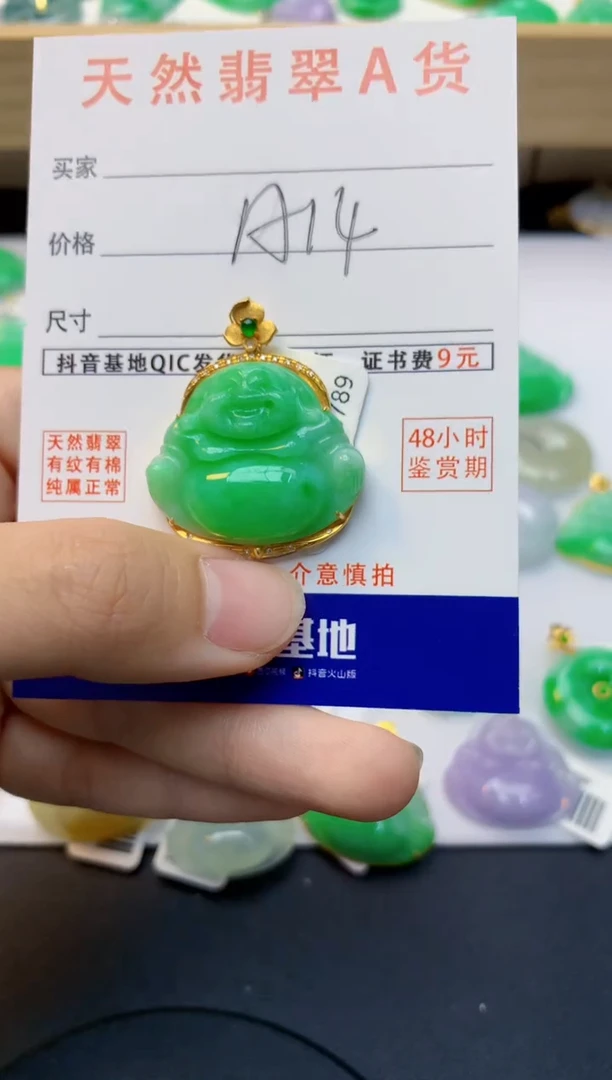 颈饰18K金镶嵌翡翠天然缅甸A货翡翠百元以上9元证书费自理