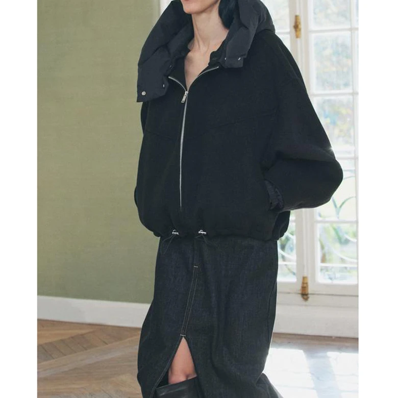 宝丫轻奢  女式时髦休闲可拆卸连帽短款双面毛呢大衣外套K917