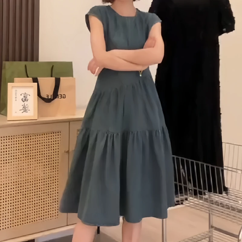 秋季时尚气质宽松高腰ins风A字裙中长裙连衣裙百搭收腰小众休闲裙