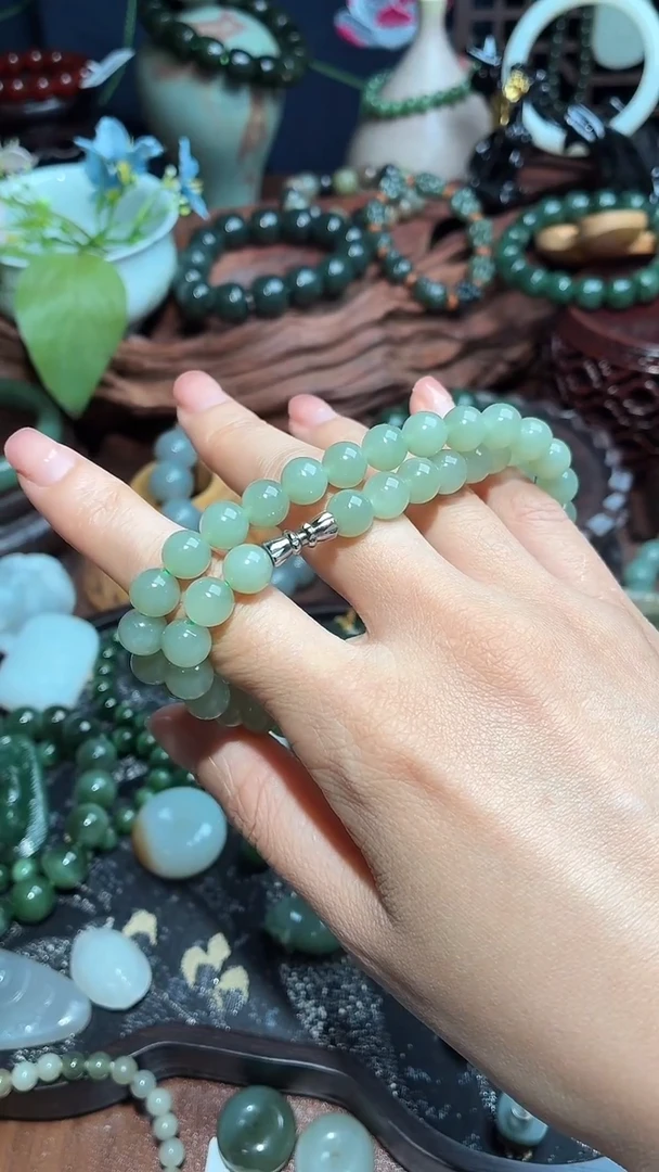 未镶嵌手链和田玉8MM妈妈链晴水