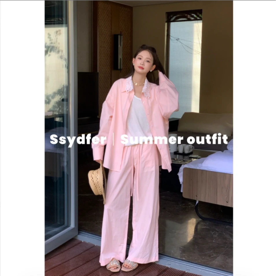 SSYDFER【辣欲双殺】拼接阔腿裤夏季高腰长裤休闲裤百搭宽松时尚