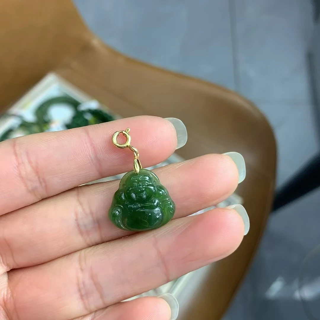 和田玉碧玉佛公S925银扣