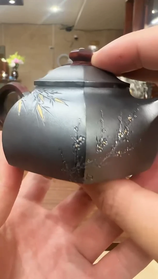 用****8足银999精工手工六方梅兰竹菊熏色泡茶壶
