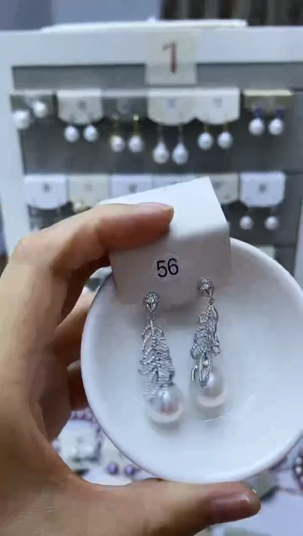 银S925镶嵌淡水珍珠耳饰56