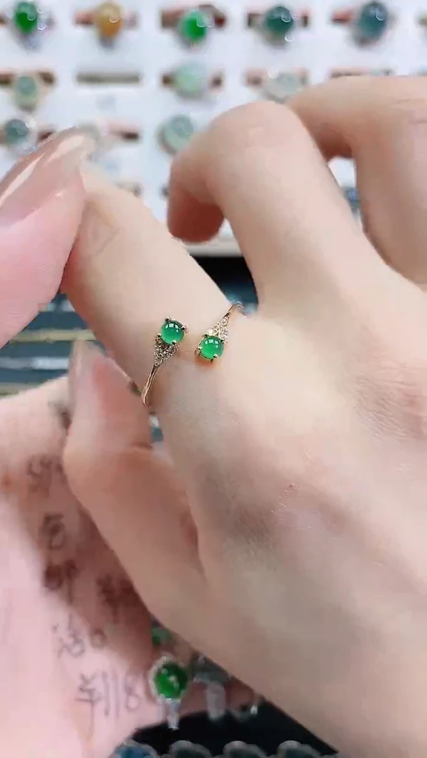 银S925镶嵌戒指翡翠 天然翡翠