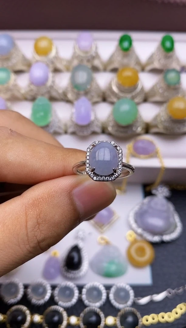 翡翠戒指银S925镶嵌/0051