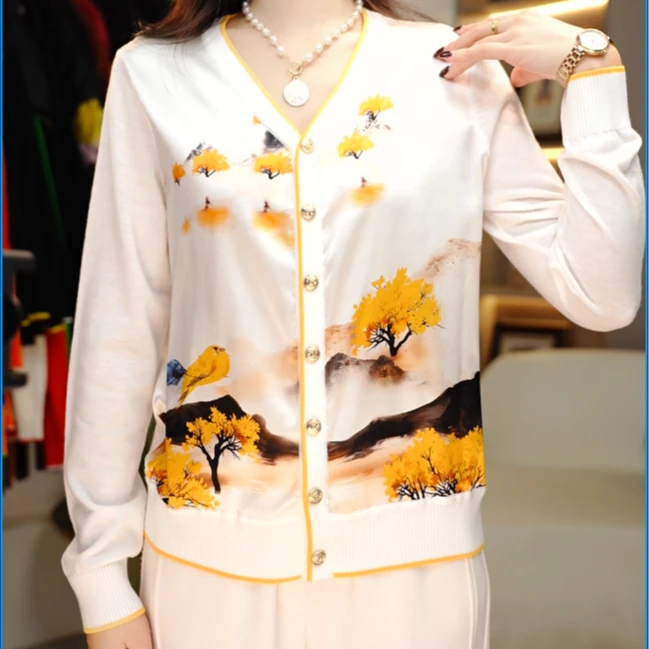 2026新品长袖休闲女士复古印花百搭气质时尚外套-落日余晖