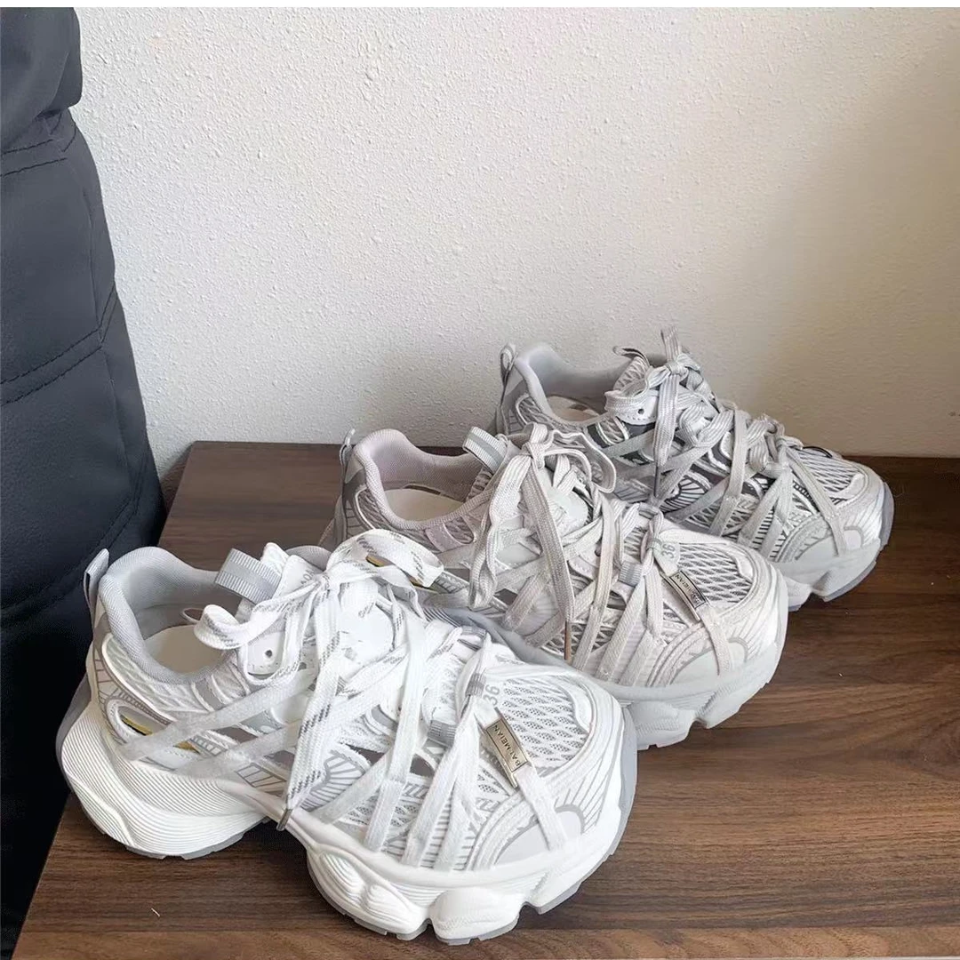 唐小肉潮鞋街头老爹运动老爹鞋显瘦透气透网百搭鞋带款扣件c366