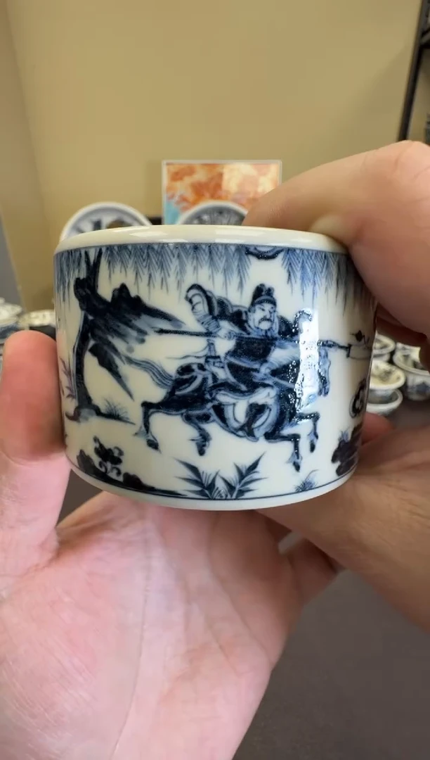 二号釉三英战吕布扳指杯