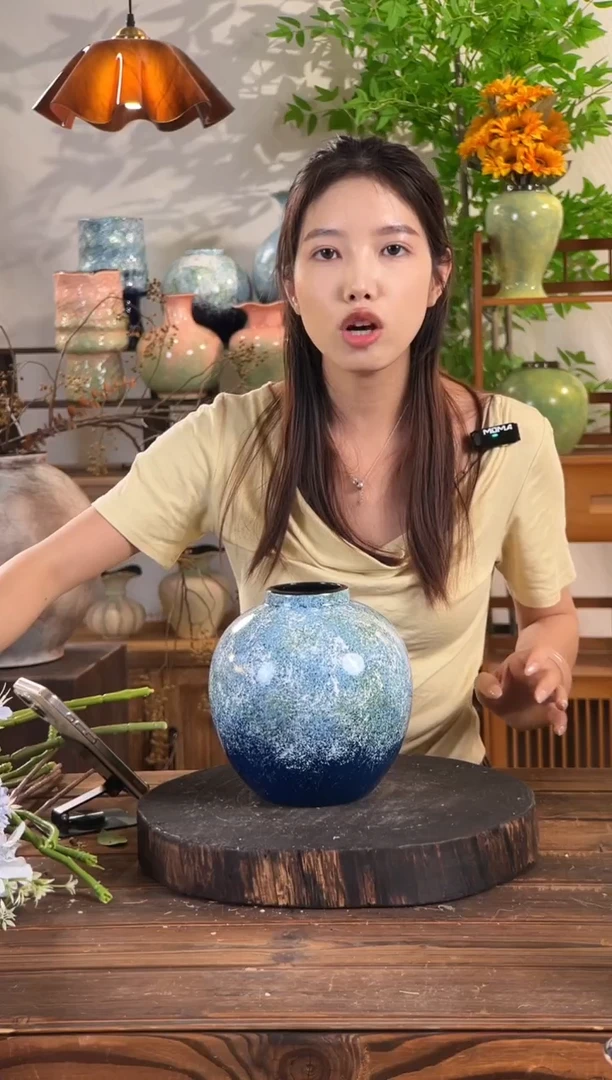 【蔚蓝海岸-小圆口瓶】无孔水培桌面陶瓷花瓶干花鲜花插花花器