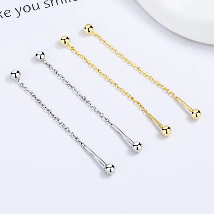 925银陶瓷耳饰 简约螺纹珠纯银耳线2025新款潮耳钉简约流苏耳饰