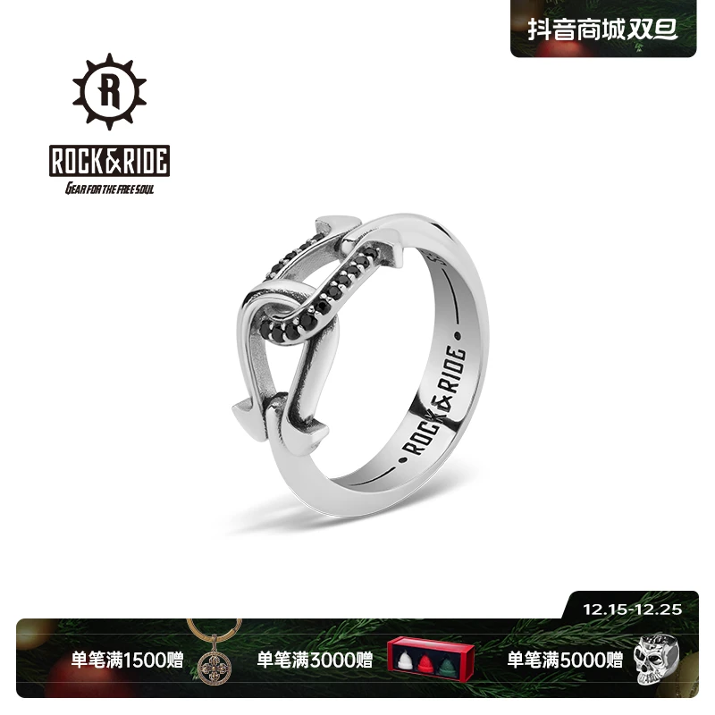 ROCK&RIDE 925银合成锆石戒指 自由马蹄铁系列 循环马蹄铁戒指男