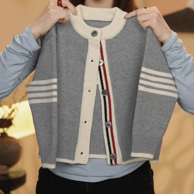 儿童毛衣开衫秋装2025新款时尚撞色条纹男女宝宝针织上衣春秋外套