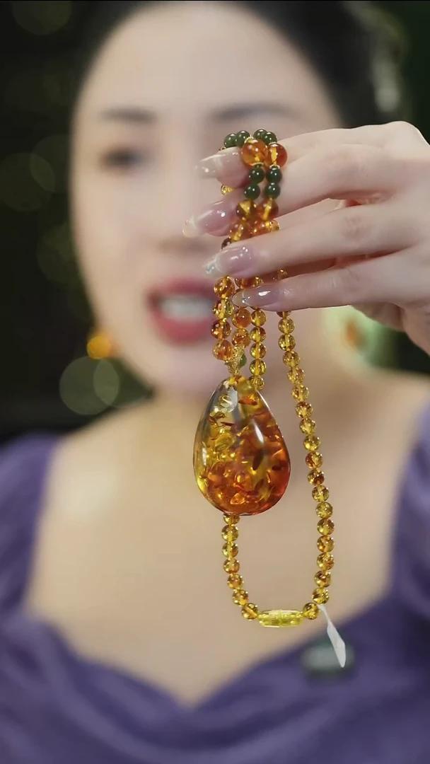 琥珀（花珀）项链未镶嵌花珀水滴吊坠