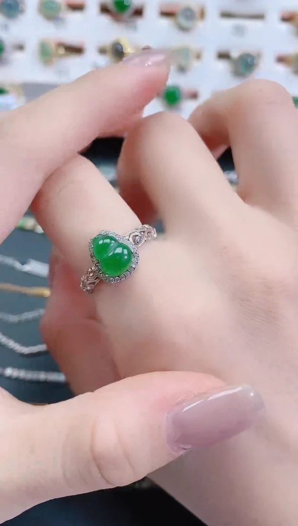 银S925镶嵌戒指翡翠天然翡翠